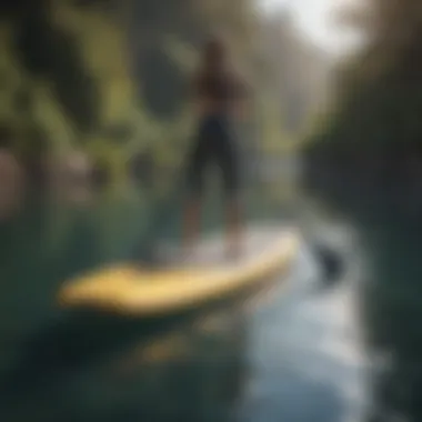 A sleek speed paddle board cutting through calm waters