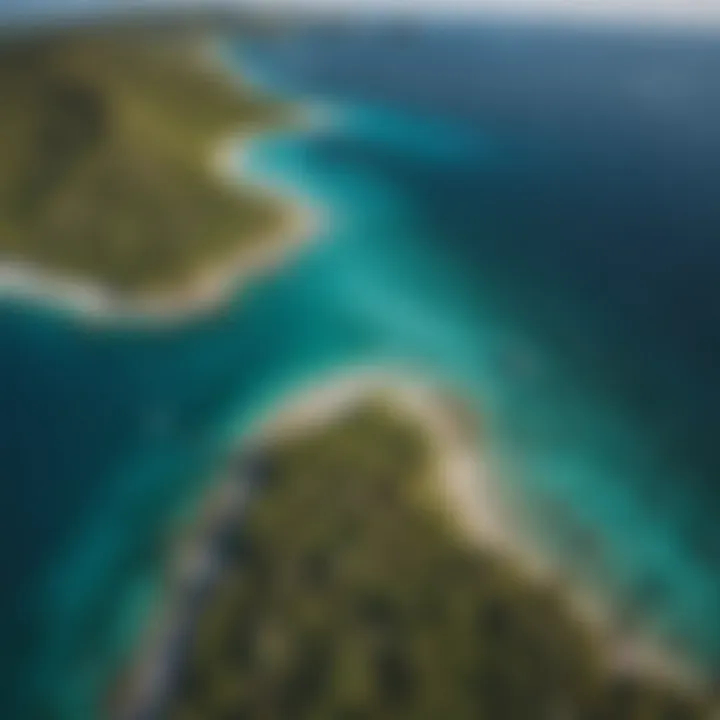 An aerial view capturing the stunning geographical features of the Great Barrier Reef.