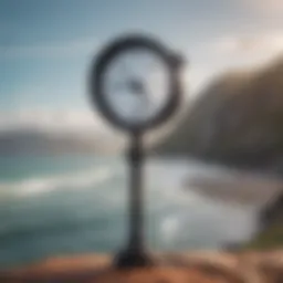 Anemometer measuring wind speed on a coastal landscape