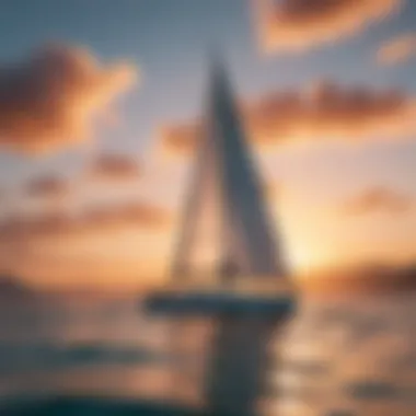 Sailboat gliding gracefully on crystal-clear waters with a colorful sky in the background