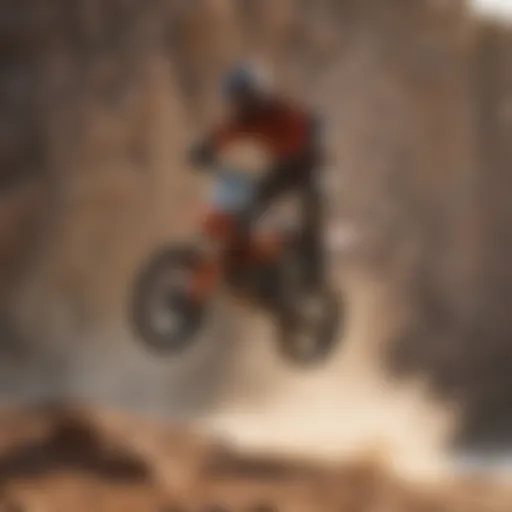 Rider performing high-speed turn on rocky cliff