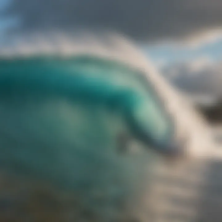 Surfer catching a wave beneath the stunning rainbow at Carlsmith Beach Park