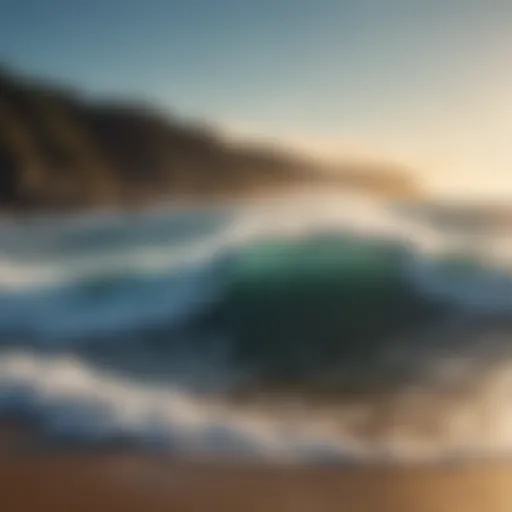 Majestic waves crashing on the shore under a clear blue sky