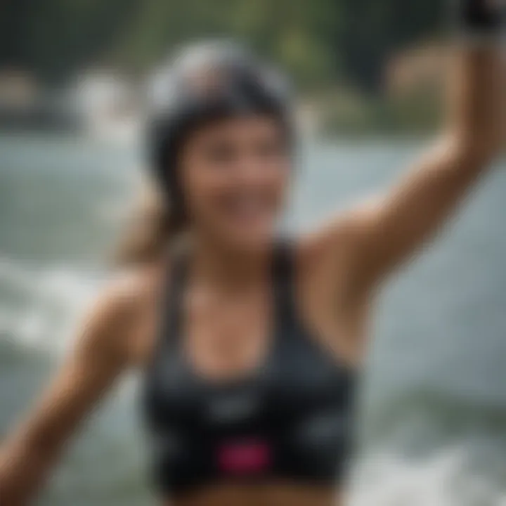 Female Wakeboarder Celebrating a Victory