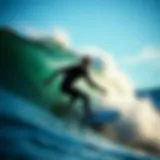 Surfer in Motion Dynamic surfer showcasing Volcom wetsuit in action