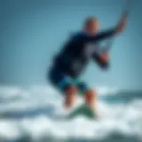 Dynamic demonstration of waist-wrap leash in action on the water