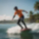 A wakeboarder skillfully maneuvering on a surfboard