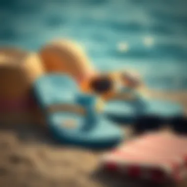 Trendy wave zone flip flops displayed with beach accessories