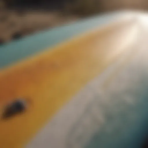 Surfboard with wax coating shining under the sun