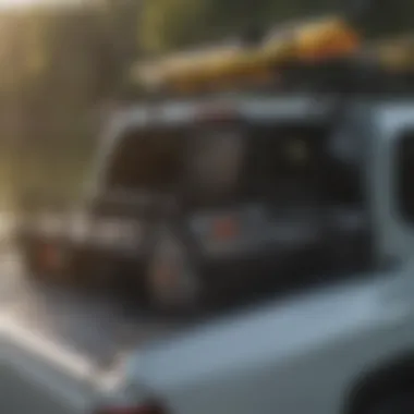 Well-organized paddle board rack setup on Toyota Tacoma