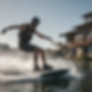 A person testing a wakeboard on water, demonstrating performance.