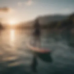Wide SUP board gliding through calm waters
