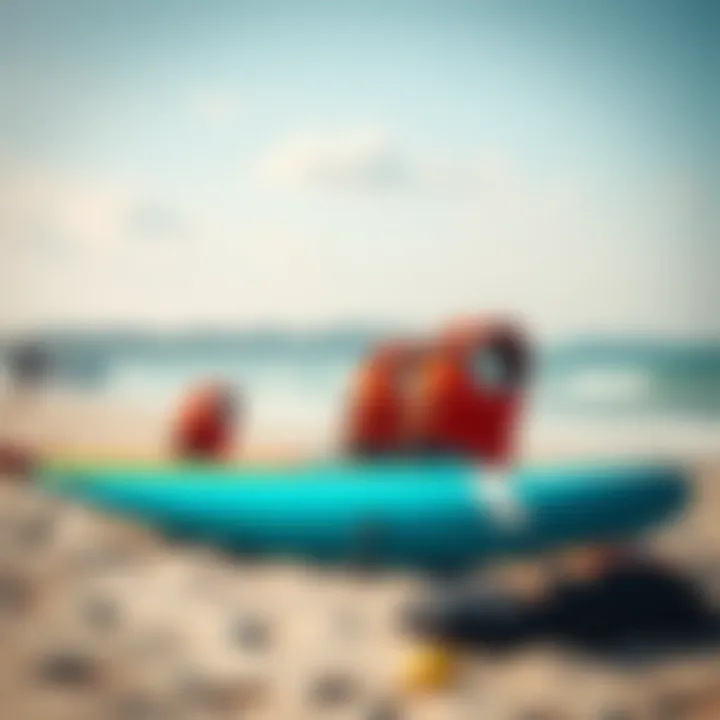 Windsurfing Beach Setup with Life Jackets Windsurfing setup on a beach with life jackets