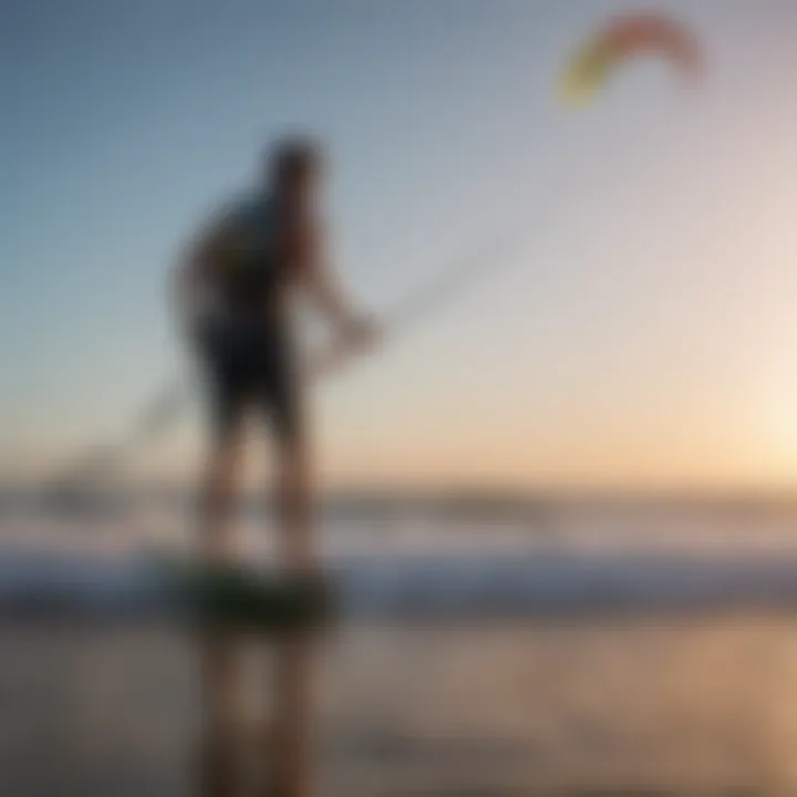 Kite surfing scene with a WMFG kite pump in the foreground