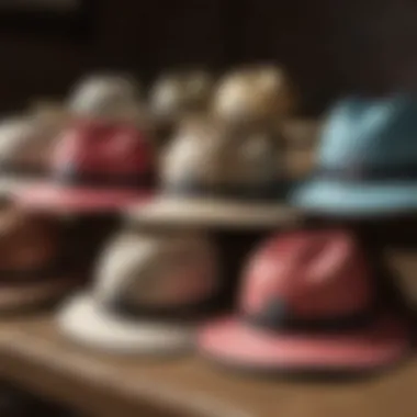 A variety of surf hats displayed in a trendy setting