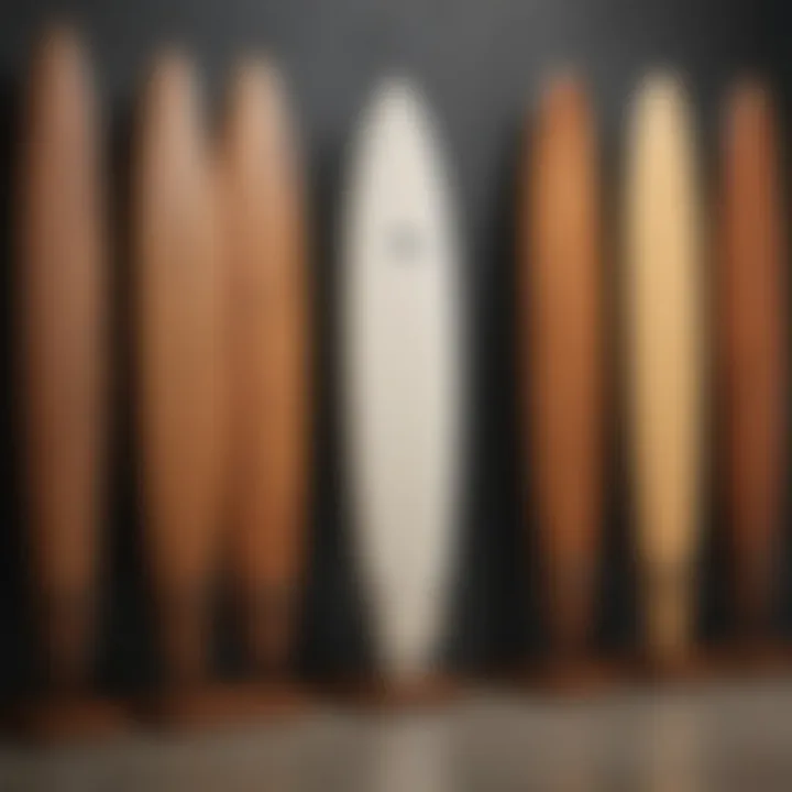 Elegant wooden surfboard rack displaying multiple boards with artistic flair